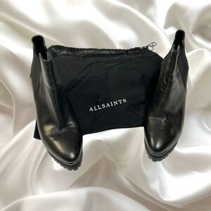 NEW AllSaints Black Leather Ankle Boots Lug Sole Heeled Chelsea Boots EU 39